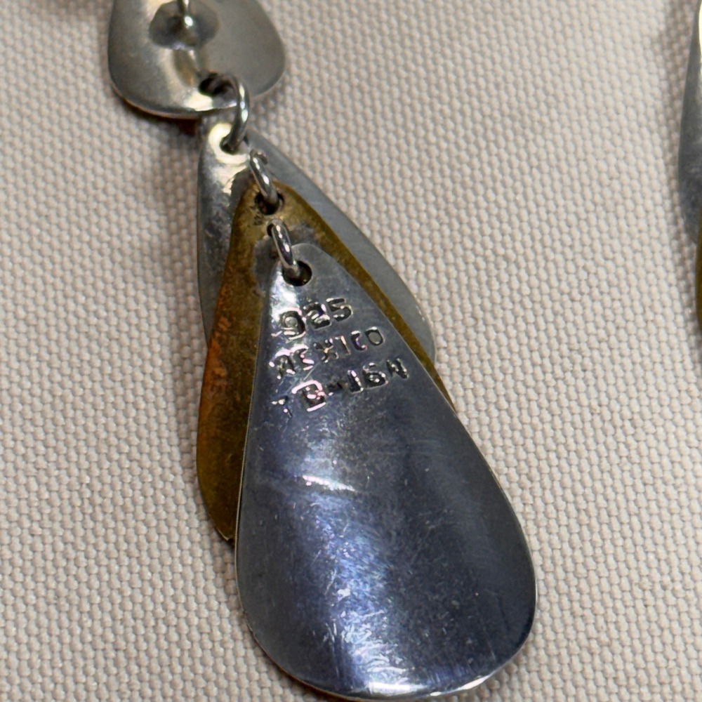 Taxco Mexico 925 Sterling Silver Mixed Metal Tiered Teardrop Earrings TC-164 GUC - Picture 12 of 16